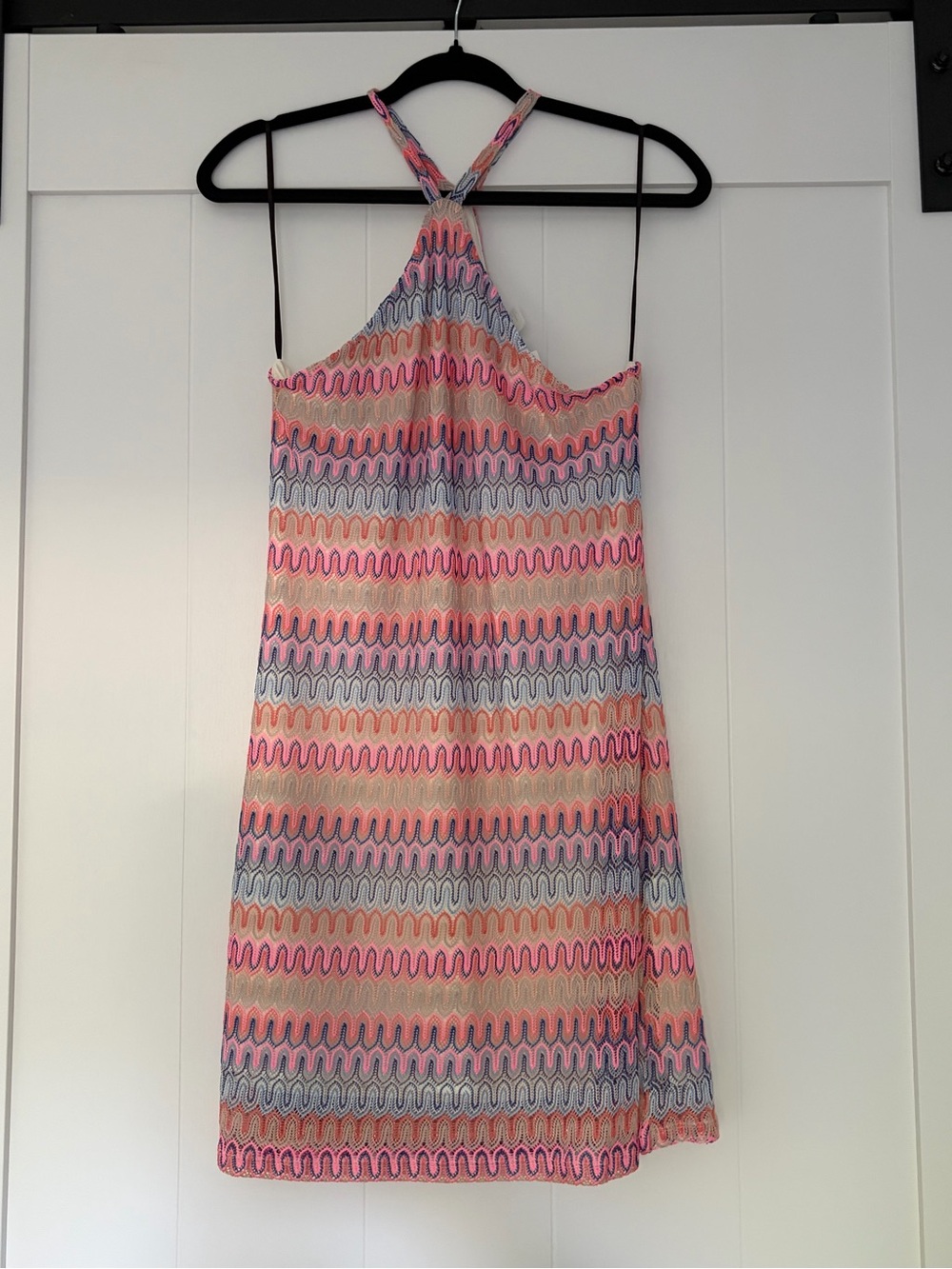 H&M Pink & Peach Wave-Print Halter Mini Dress